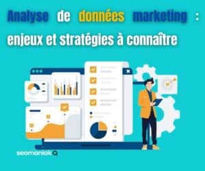 Illustration d’un professionnel analysant des tableaux de bord marketing avec graphiques, courbes et indicateurs de performance, représentant l’analyse de données marketing