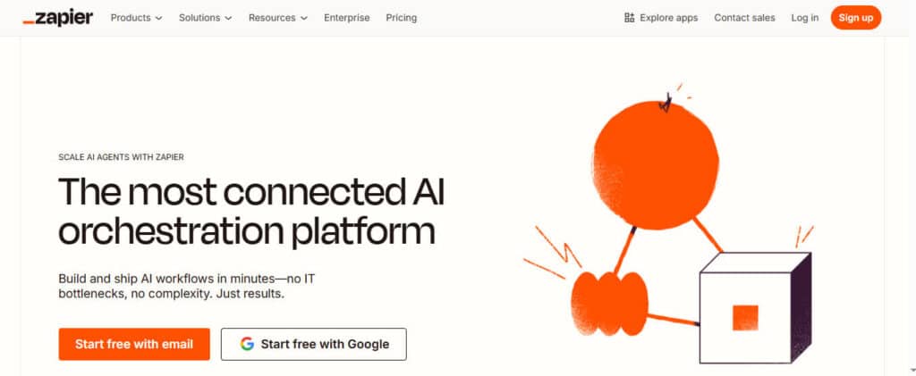 Capture d’écran de la plateforme Zapier montrant une automatisation marketing no-code intégrant l’IA