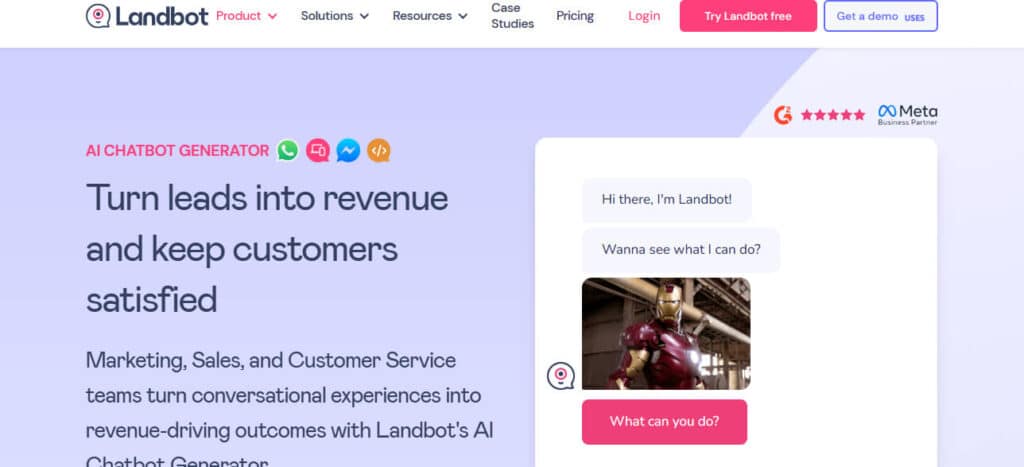 Outil Landbot utilisé par les intégrateurs chatbot pour créer des scénarios conversationnels sans coder