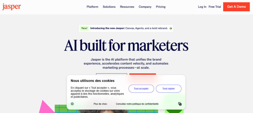 Capture d’écran montrant une interface de jasper outil utilisée pour générer du contenu marketing